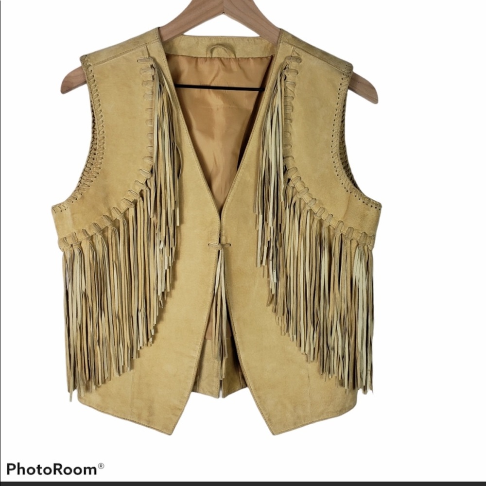 Scully Tan Leather Fringe Vest